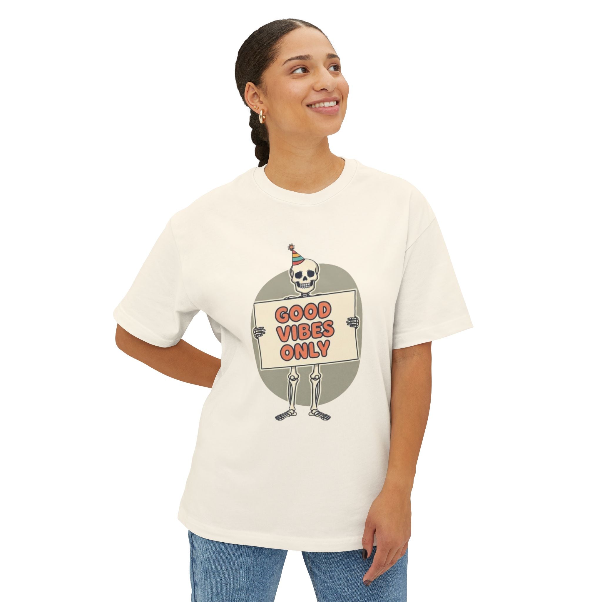 Good Vibes Skeleton Party Tee - Spooky Fun Design