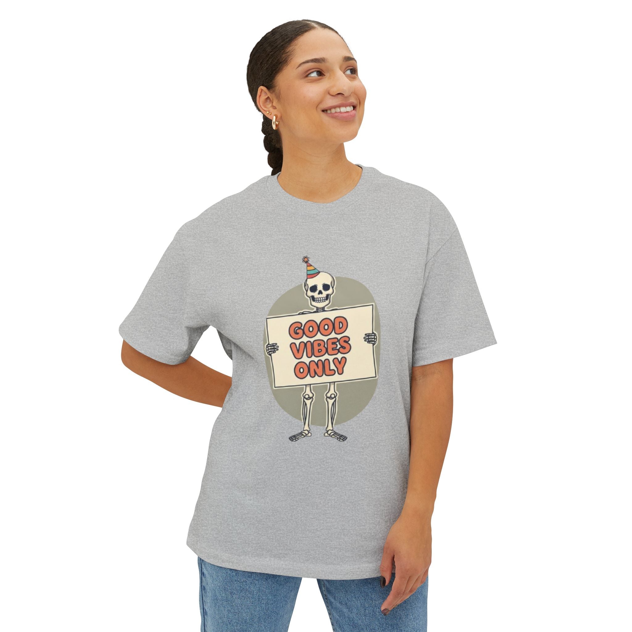 Good Vibes Skeleton Party Tee - Spooky Fun Design