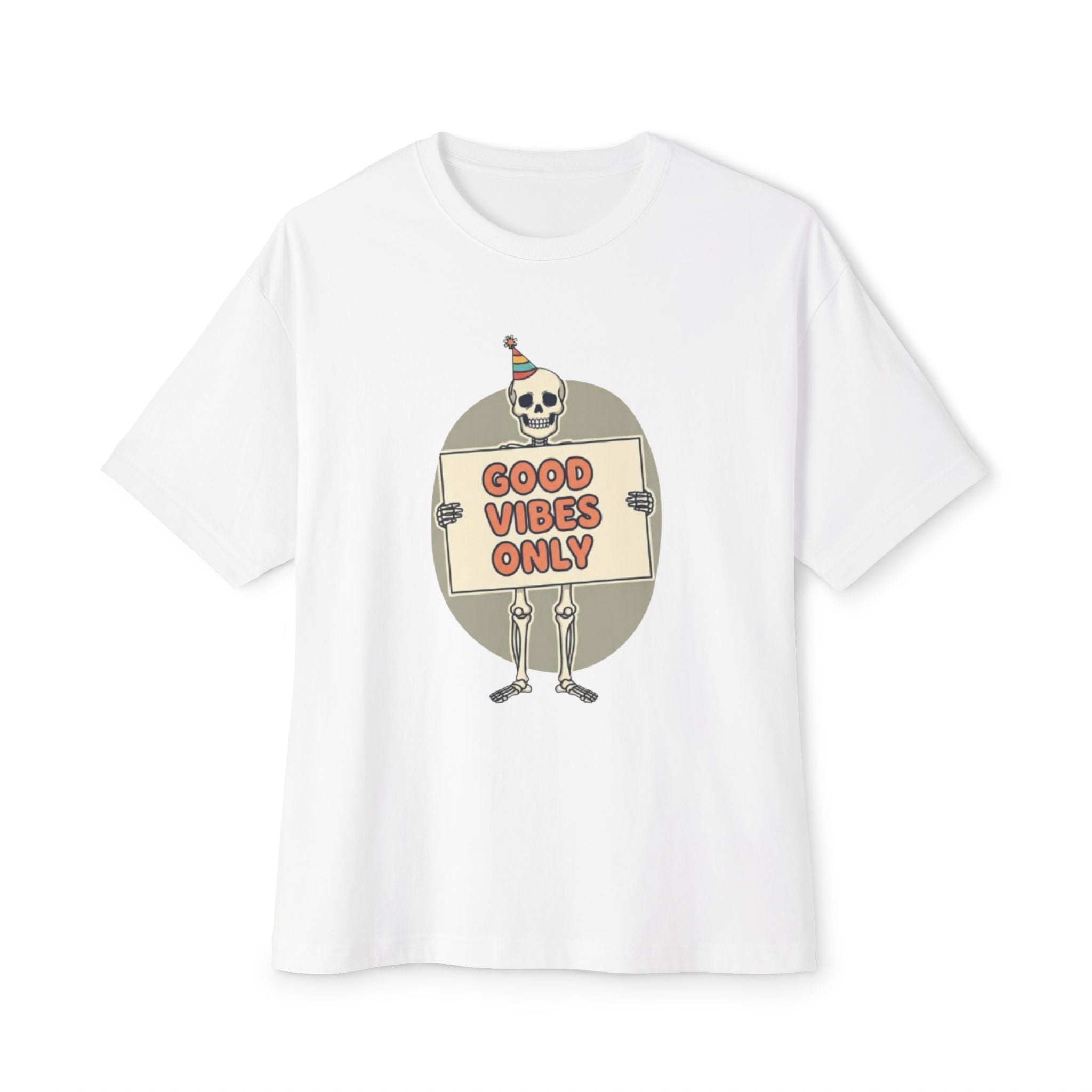 Good Vibes Skeleton Party Tee - Spooky Fun Design