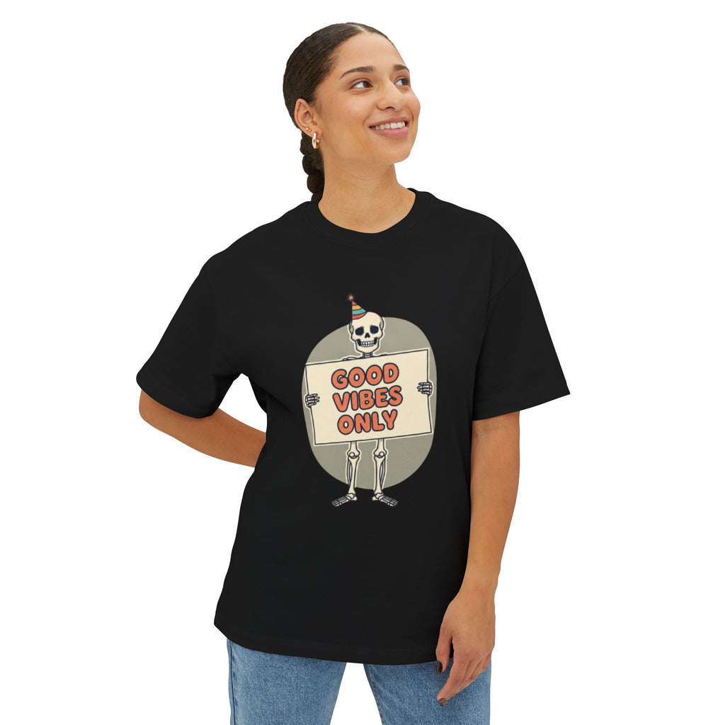 Good Vibes Skeleton Party Tee - Spooky Fun Design