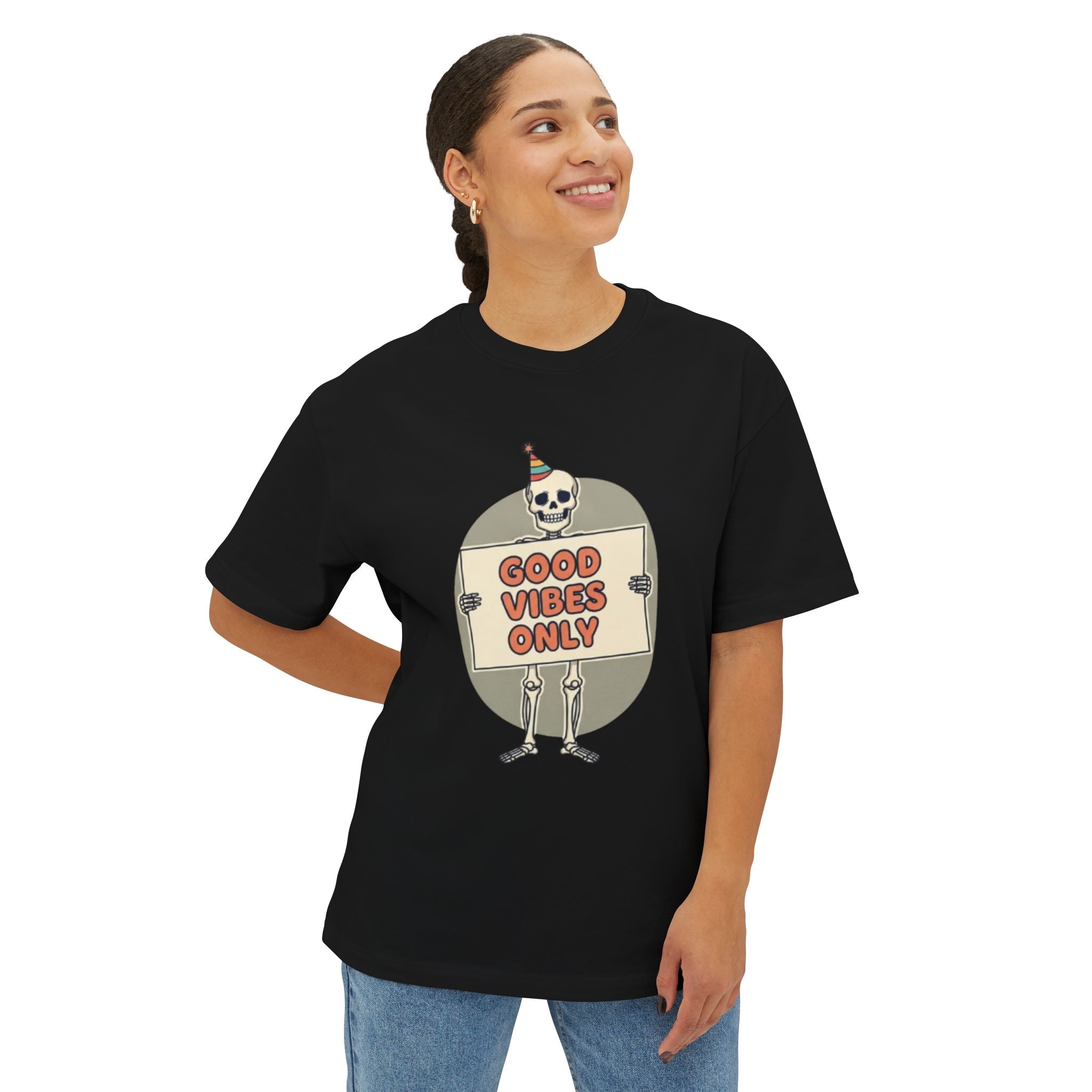 Good Vibes Skeleton Party Tee - Spooky Fun Design