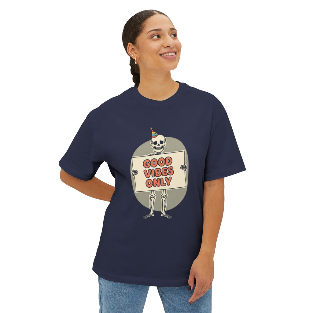 Good Vibes Skeleton Party Tee - Spooky Fun Design