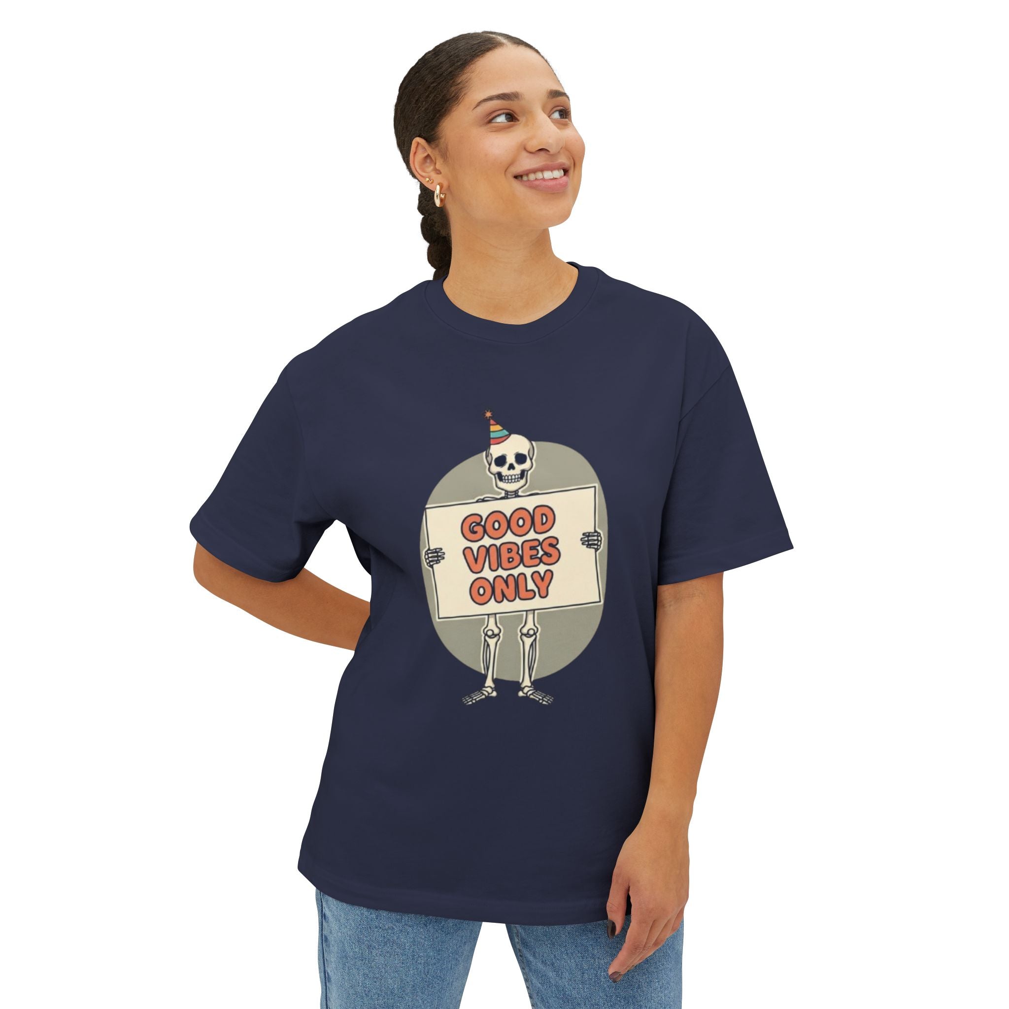 Good Vibes Skeleton Party Tee - Spooky Fun Design