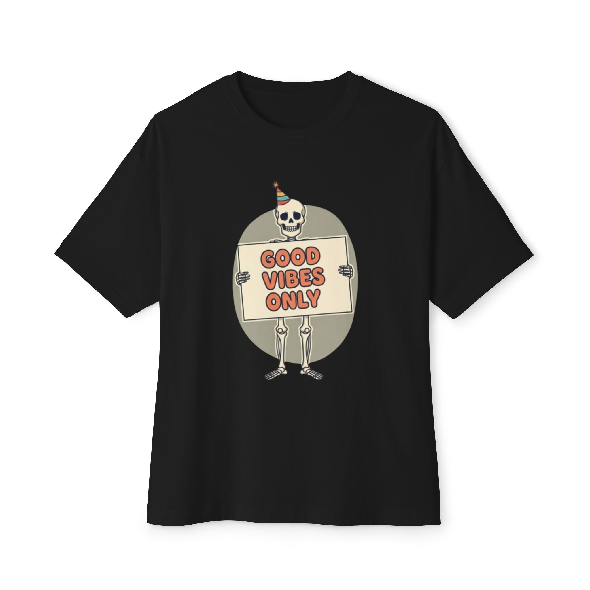 Good Vibes Skeleton Party Tee - Spooky Fun Design