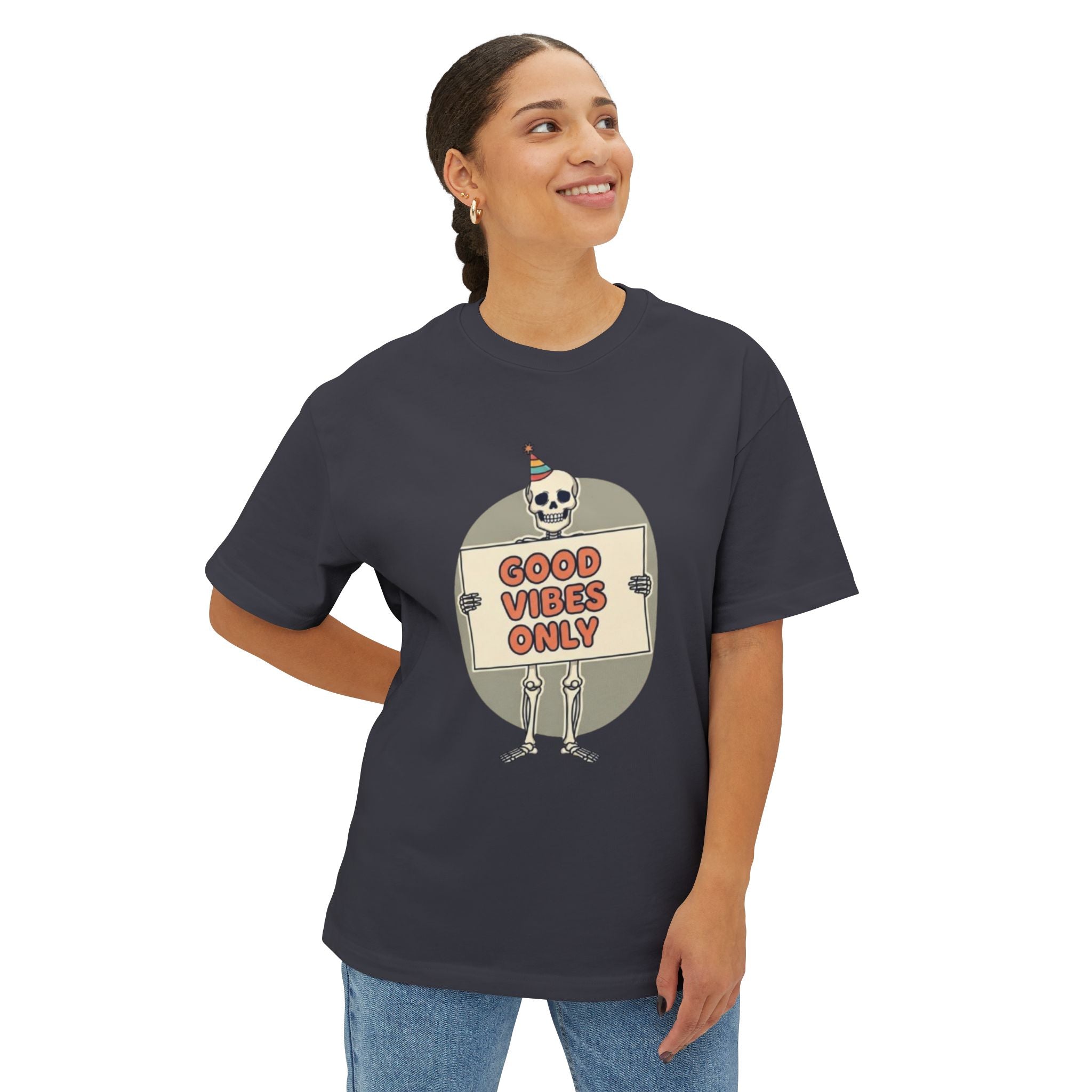 Good Vibes Skeleton Party Tee - Spooky Fun Design