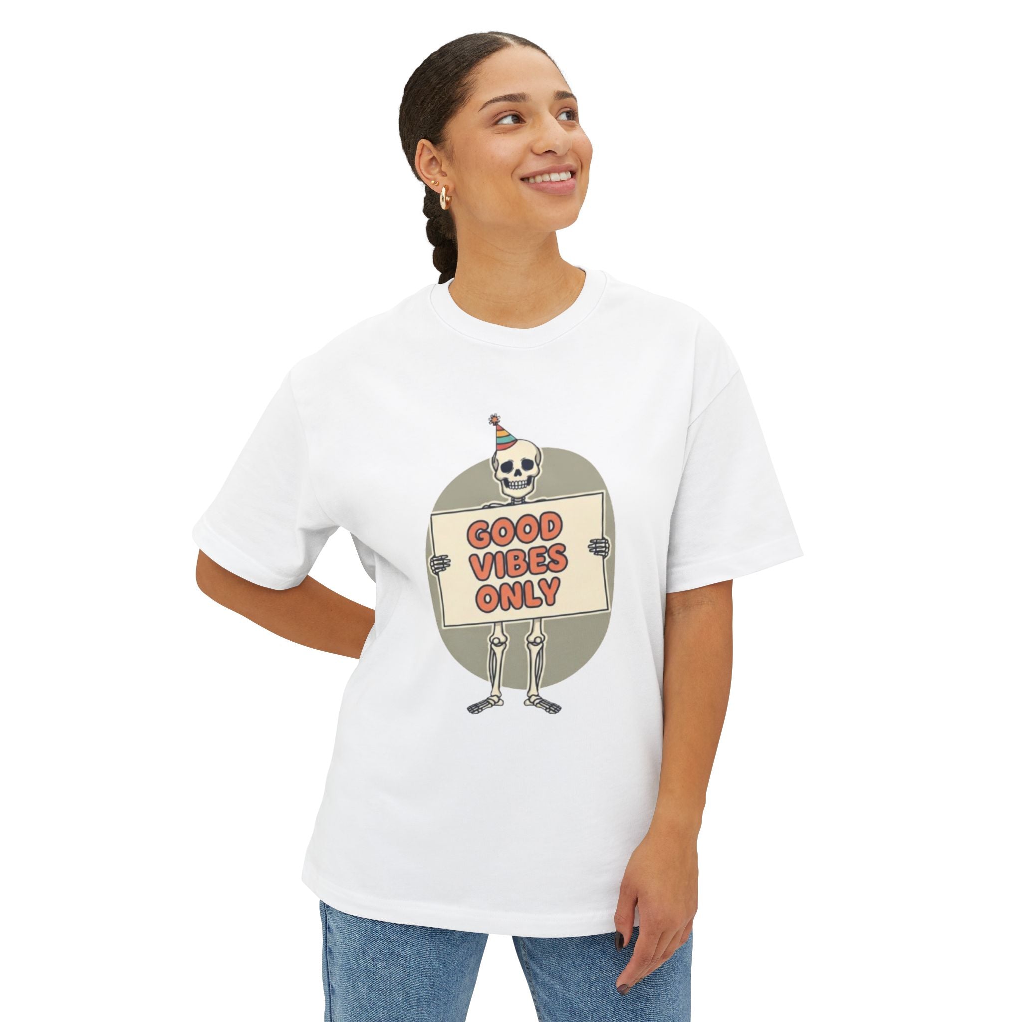 Good Vibes Skeleton Party Tee - Spooky Fun Design
